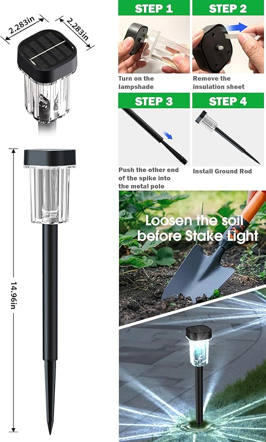 Solar Pathway Lights Outdoor 12 Pack - IP55 Waterproof Solar Powered Garden Lights 6000K Cold White LED Auto On/Off Outdoor Solar Lights for Yard Driveway Patio Decor Landscape Lighting