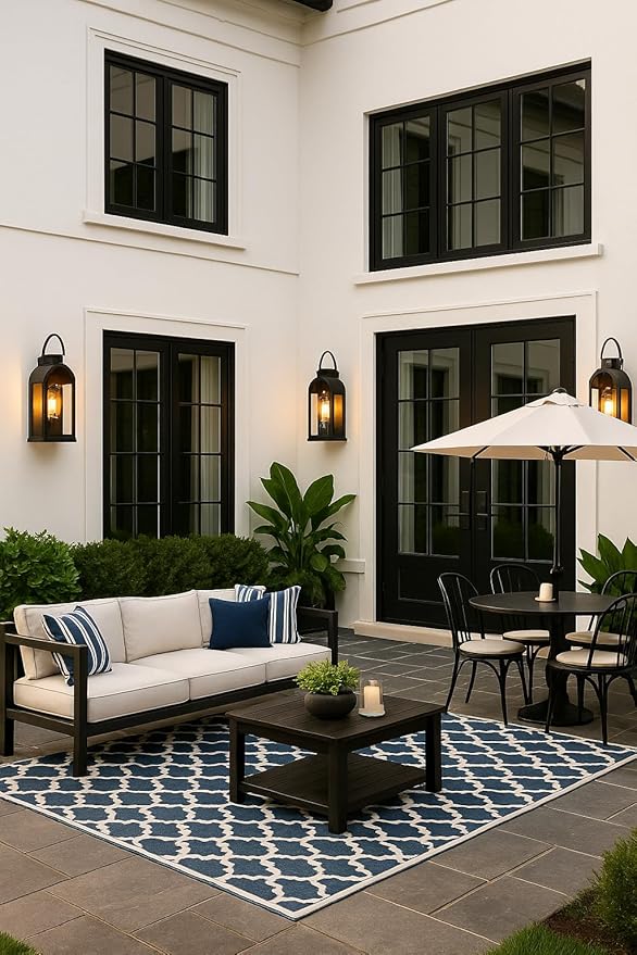 Vintage Outdoor Wall Light Fixtures (2 Pack) - Matte Black Porch Lantern/Exterior Wall Sconce Glass Shade Sturdy Metal Frame Waterproof &amp Anti-Rust for Entryway/Garage/Patio/Doorway E26 Socke