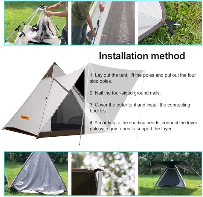 Outdoor Pyramid Dome Camping Tent for 2-6 Person 4 Season Waterproof Windproof Anti-UV Family Outdoor Camping Tent with Carry Bag