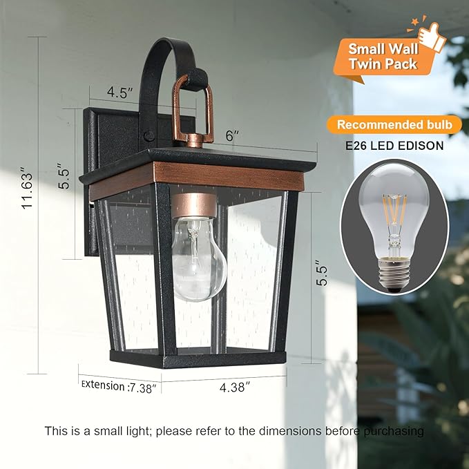 ALVIME 2 Pack Copper Outdoor Wall Sconces Waterproof Porch Light with Clear Seeded Glass E26 Base for Entryway Backyard Patio
