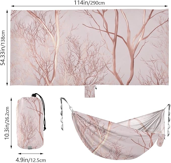 OTVEE Camping Hammock Blush Tree Art Portable Hammocks 500lb Upgraded Thickened Durable Single Hammocks with Tree Straps &amp Travel Bag for Camping Outdoor Indoor Patio Backyard