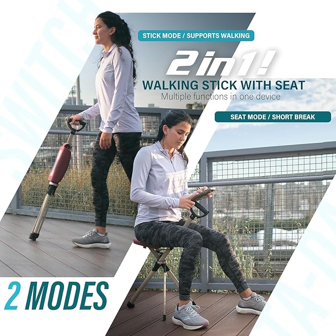 STEP2GOLD Ta-Da Chair Series 2 PRO Portable Trekking Hiking Pole Folding Walking Stick with Seat Walking Cane with Chair Foldable Chair Lightweight Aluminum Easy Carry and Storage Anti-Slip