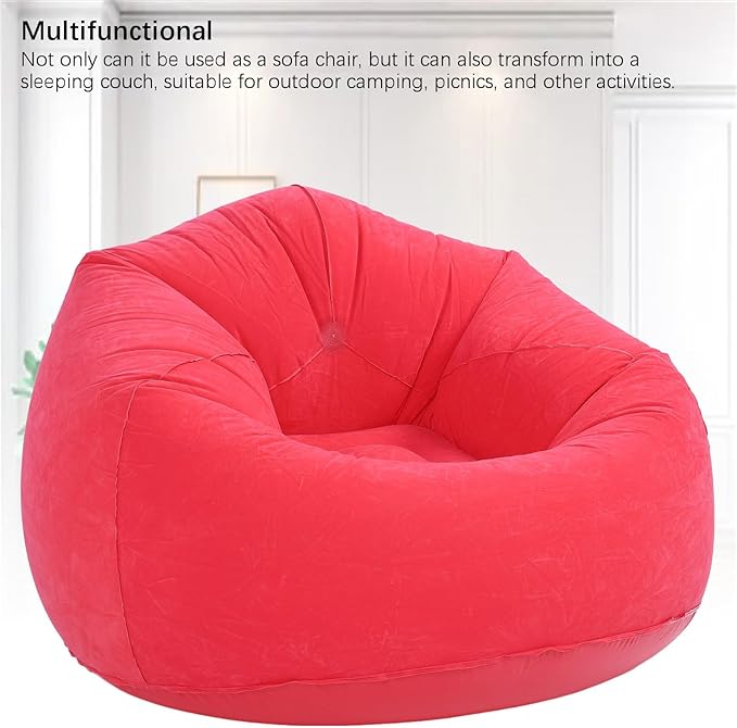 Inflatable Lounge Chair Premium PVC Material with Soft Flocking 80kg Capacity Compact Foldable for Living Room Bedroom Office Camping Travel (Red)