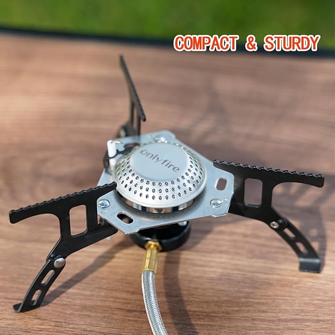 ONLYFIRE Portable Camping Gas Stove Backpacking Camp Stove with Piezo Ignition 1LB Propane Adapter Mini Camp Stove with Carry Bag for Outdoor Cooking Picnic Camping and Hiking GS333