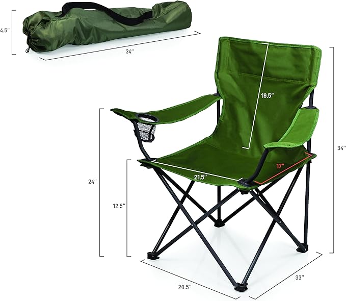 PICNIC TIME Personalized PTZ Camp Chair Custom Outdoor Camping Chair Beach Chair with Carrying Bag (Khaki Green)
