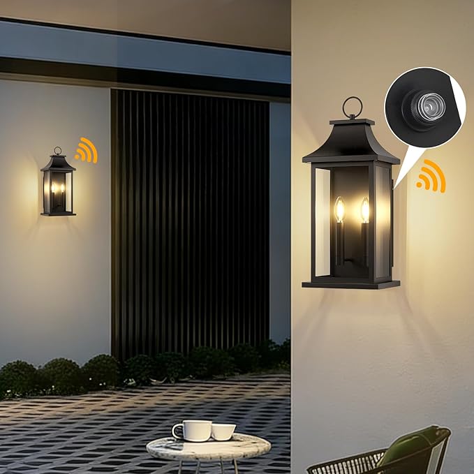 Large Outdoor Wall Lights Dusk to Dawn Sensor Outside Lights Exterior Lighting Fixtures Wall Mount Wall Sconce Light Outdoor Lanterns for Porch Black 22 2-Light 1-Pack