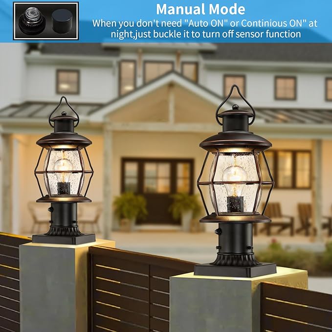 Dusk to Dawn Outdoor Post Lights with Pier Mount Base16.8“ Waterproof Lamp Post Light Fixture Hardwired 120VOil Rubbed Bronze Post Lighting for Driveway Yard Pathway Garden Patio