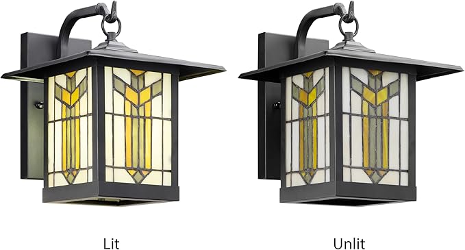 RIVER OF GOODS Stained Glass Outdoor Light Fixture - 11.75 H - Mission Style Porch Light - ‎Lily