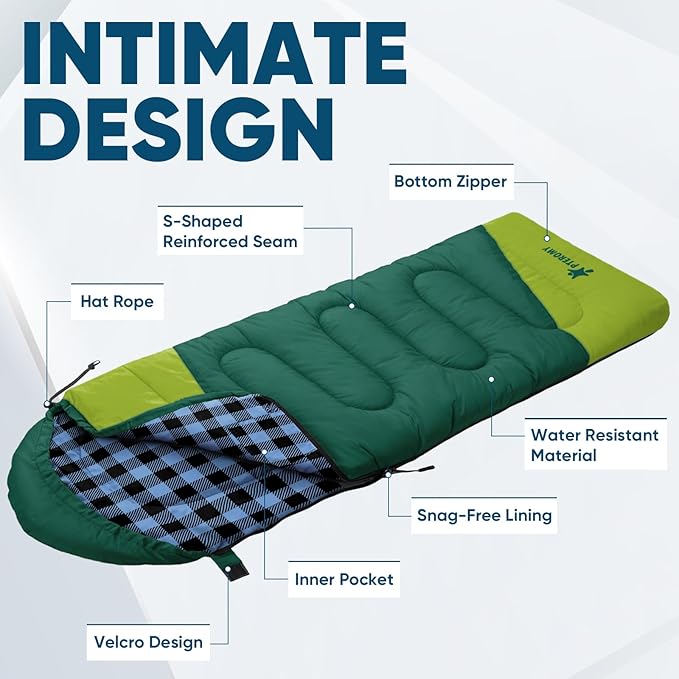 PTEROMY Sleeping Bags for Adults Lightweight and Machine Washable Water Resistant Backpacking Camping Sleeping Bag for Warm Cold Weather Camping Essentials for Hiking Travel