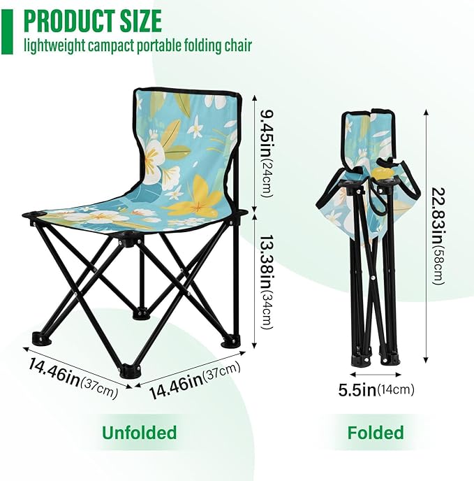 White Yellow Flowers Portable Camping Chairs Folding Chair - Durable Oxford Fabric Lightweight Iron Frame Easy Fold Design - Ideal for Outdoor Activities Camping Fishing and Travel