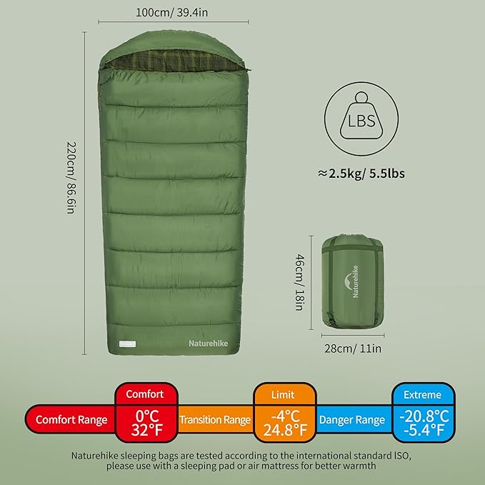 Naturehike Flannel Big and Tall Sleeping Bag for Adults Cold Weather Sleeping Bag for All Seasons XXL Sleeping Bags for Camping Hiking Hunting Compression Sack Included