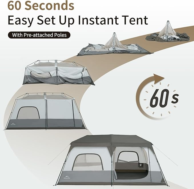 Naturehike Cape 4/6/8 Person Camping Tent 60S Easy Setup Instant Tent Pop up Tent Waterproof Large Tall 6/8 Person Tents for Camping Car Camping