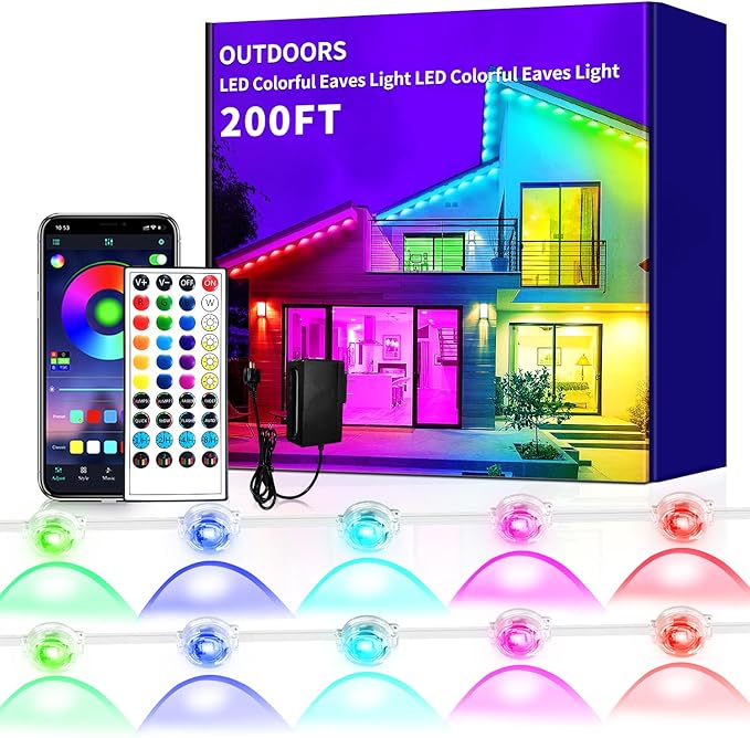 200ft Permanent Outdoor LightRGB Eaves Lights with App Control RemoteDIY IP67 Waterproof led LightsOutside Light for HouseHalloweenRoofGardenChristmas Decorations