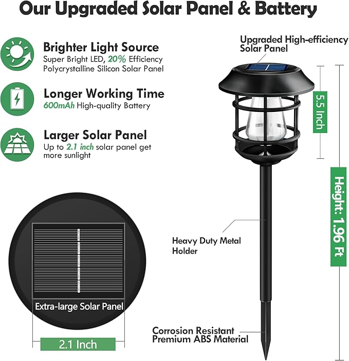 Solar Pathway Lights 8PK - Outdoor Garden Yard Landscape Lights Waterproof Auto-on/Off for Lawn Patio Walkway - Warm Light (Black)
