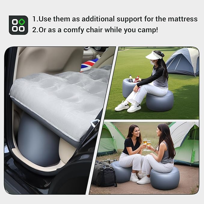 SUV Air MattressThickened Flocked Camping Bed for CarIncludes Electric Pump &amp 2 Foot PedalsPortable Inflatable car Mattress (Gray)