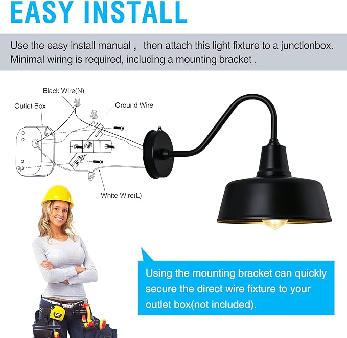 Gooseneck Barn-Lights Outdoor Fixture - 11 inch Farm Style Black Large Lighting Farmhouse Exterior Sconce Wall Light for House Dusk to Dawn Sensor Front Door Porch Garage (11 inch)