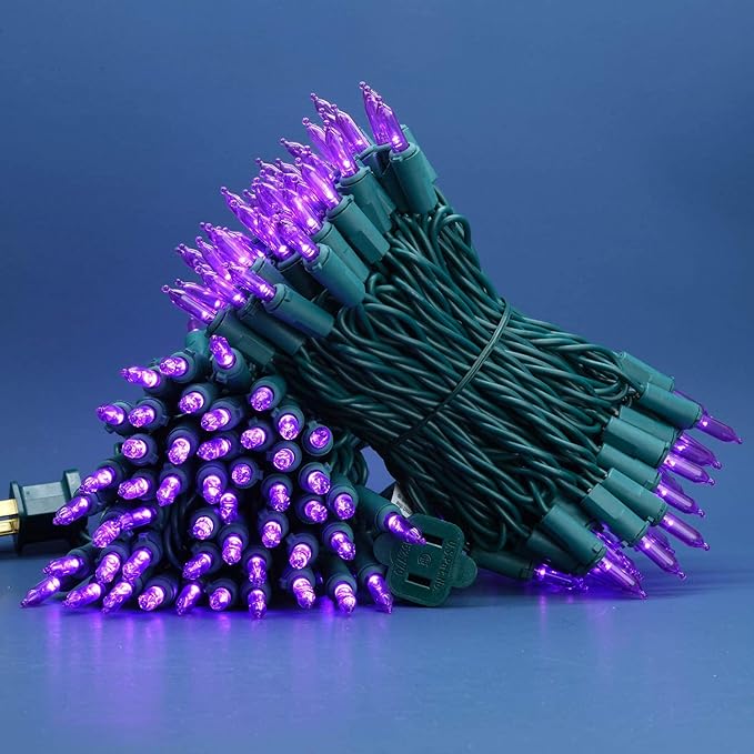 200 Count Purple LED Christmas Lights 66 ft Green Wire UL Certified Commercial Grade Holiday String Light Set (Purple)