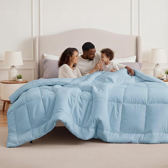 Bedsure Comforter Duvet Insert - Quilted Comforters Oversize Queen All Season Duvet GentleSoft Down Alternative Bedding with 8 Tabs Gifts for Women/Men Light Spa Blue Oversize Queen 98x98Inches