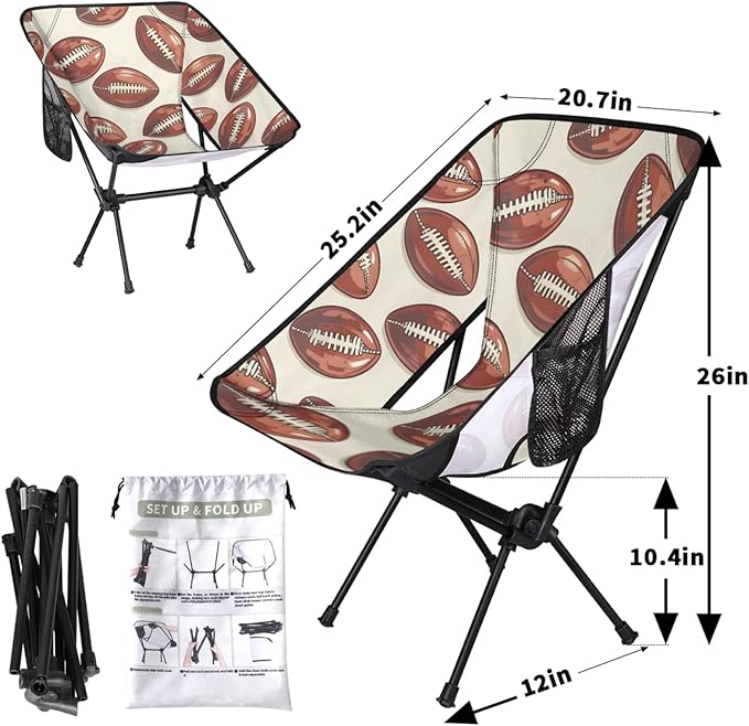 Honeybaby Folding Camping Chair Footballs Printed Camping Chairs Lightweight Portable Chair Outdoor Foldable Chairs for Camping Travel Picnic Beach Hiking