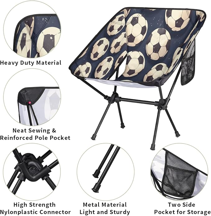 Sports Soccer Navy Camping Chair Folding Backpacking Chair Portable Lightweight Outdoor Chairs with Side Pockets for Hiking Beach Picnic