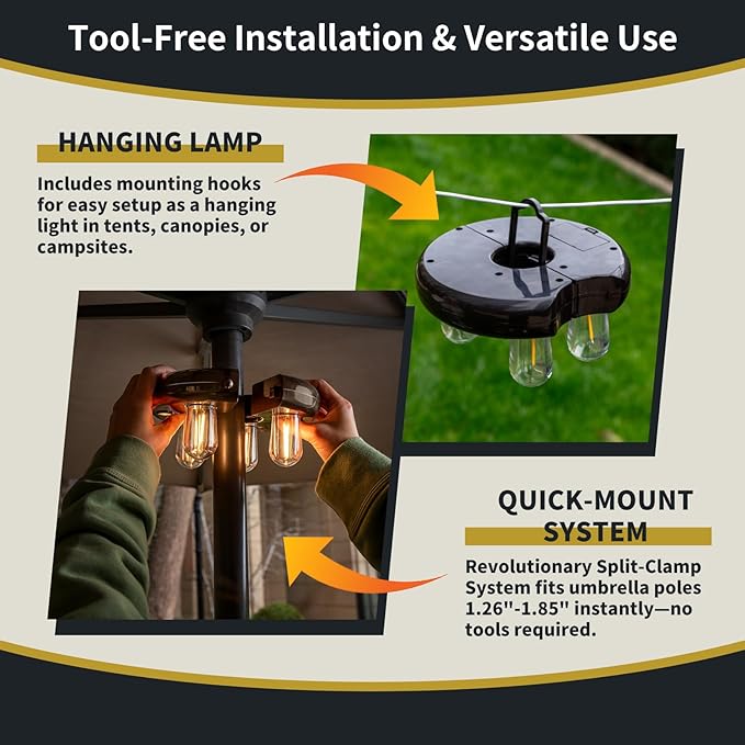 Patio Umbrella Light with Remote Control Rechargeable Cordless LED Edison Bulbs Pole Light with 10 Brightness Levels for Garden Patio Backyard Camping or BBQ - Brown (1 Pack)