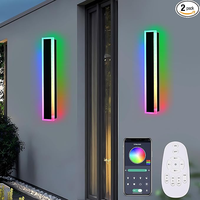 MELUCEE 2 Pack 32 Inch Long Outdoor RGB Wall Light Waterproof IP65 LED Wall Mount Lighting Fixture Outside Wall Sconce for House Garage Porch Courtyard Remote Control Included