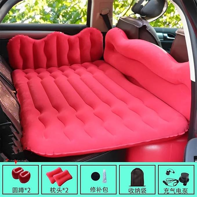 Car Inflatable Mattress Car Camping Travel Mattress Car Trunk Inflatable Mattress Suitable for Self-Driving Travel Camping Bed (Red)