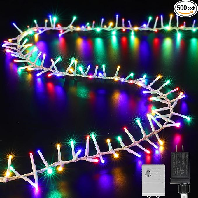 LAMPHOME 500 LED String Lights - Outdoor &amp Indoor Plug-in Twinkle Fairy Lights 46ft 500 LEDs Multicolor Waterproof 16 Modes