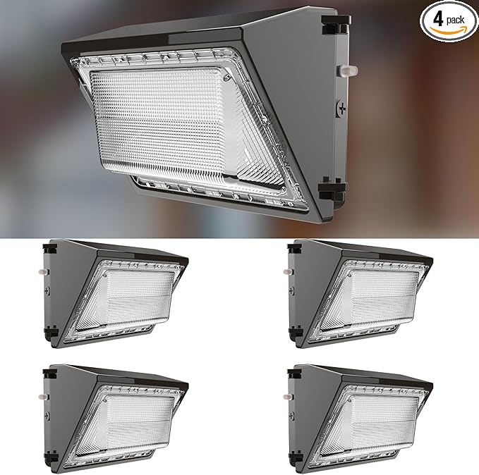 Lightdot 4Pack 200W LED Wall Pack Lights | 30000LM(150Lm/W) Dusk to Dawn Photocell 5000K IP65 Waterproof Outdoor Exterior Lighting for 15-30ft Height | 100-277V ETL Black | 5-Year Warranty