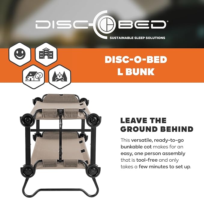 Disc-O-Bed Large Portable Bunk Camping Cots with Carry Bags - Heavy-Duty Indoor or Outdoor Sleeping System Converts to Bench or Separate Beds 500 lb Weight Capacity Per Cot