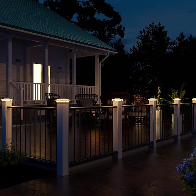 VOLISUN Solar Post Cap Light Outdoor Waterproof 4packSolar Fence - Post Lights for 4x4 5x5 6x6 Wooden/Vinyl PostWhite Deck Cap Light Solar Powered with Warm White for Garden/Patio/Porch