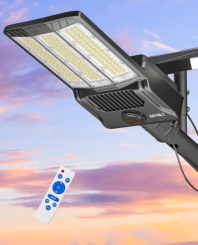 JAYNLT Y-6500W Solar Street Lights Outdoor 650000LM 6500K High Powered Commercial Parking Lot Lights Dusk to Dawn Waterproof Solar Security Flood Lamps with Remote for Driveways Basketball Courts