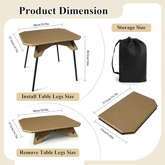 LiveGo Outdoor Foldable Camping Table Portable Lightweight Picnic Table with Height Adjustable Legs Collapsible &amp Carry Bag Dining Table for Kitchen Garden Beach Fishing BBQ Indoor Outdoor