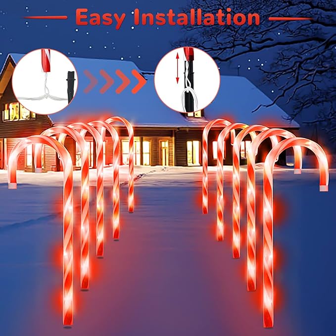 Christmas Candy Cane Pathway Makers Lights 10 inch Set of 10 Candy Canes Lights Outdoor Candy Cane Lights Christmas Decorations Outdoor