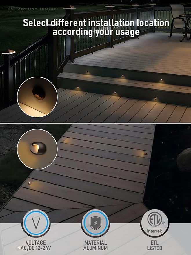 LEONLITE 12-Pack Recessed Low Voltage LED Deck Light Anti-Glare 12-24V AC/DC Recessed LED Step Riser Light IP65 Outdoor Step Stair Lights 3000K Warm White Aluminum Housing Oil Rubbed Bronze