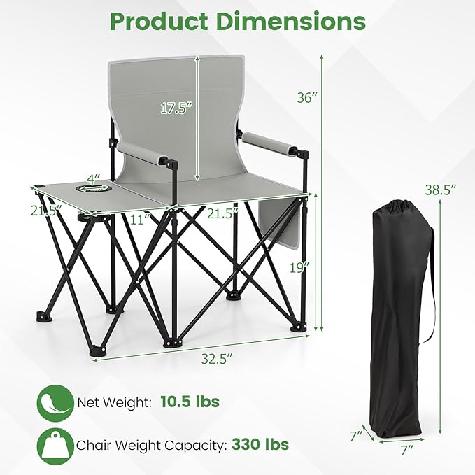 Goplus Oversized Camping Chair with Side Table Folding Heavy-Duty Picnic Chair w/ 2 Storage Pockets Cup Holder Padded Armrests Carrying Bag Portable Outdoor Chair for Fishing RV Trip (Gray2)