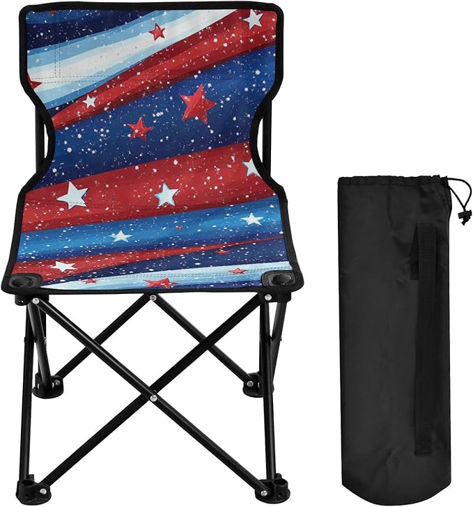 KLL Independence July 4th Red Blue Stars Compact Camping Chairs Ultra-Lightweight Beach Chair Carry Bag Included Hiking Chair for Sports Camp