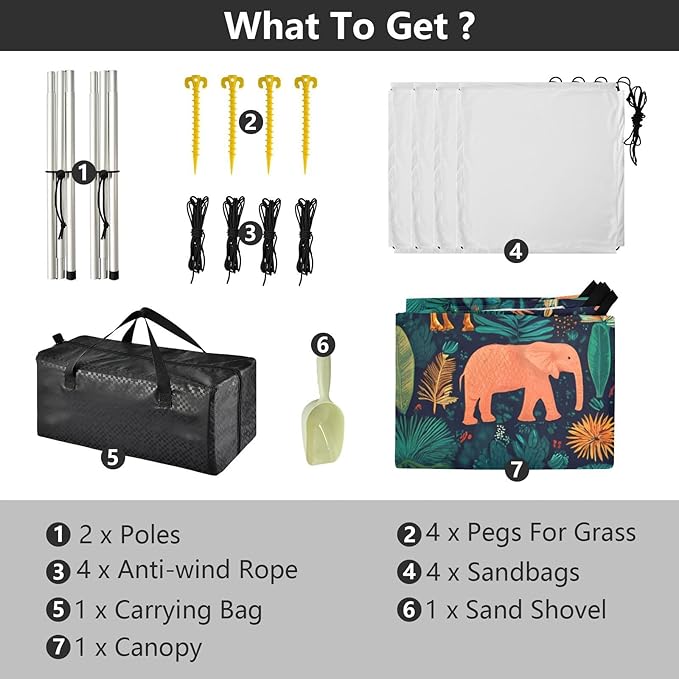 Beach Tent Sun Shelter Elephants Giraffes Leaves Lightweight &amp Easy Setup Beach Shade Canopy for Camping Fishing