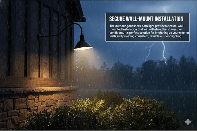 AGB101-AA9-Black Barn Lights Outdoor Fixture with Gooseneck Lamp - Classic Gooseneck Light Dome | Wall Mount RLM Design for Patios Gardens Entryways Garages and Exterior Home Lighting
