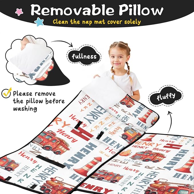 Personalized Toddler Nap Mat – Custom Name Sleeping Bag with Pillow &amp Blanket Roll-Up Nap Mats for Daycare
