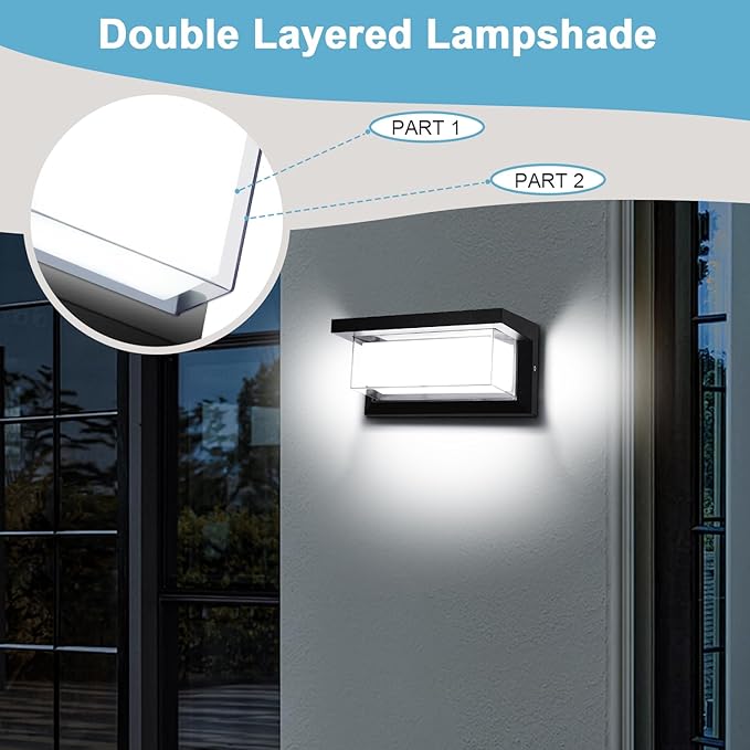 4 Pack 6000K Outdoor Porch Lights 18W 1800LM LED Wall Lighting IP65 Waterproof Rustproof Aluminum Modern Exterior Fixtures for Front Door Patio Backyard