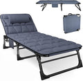 ATORPOK Folding Camping Cot for Adults with Padded Mattress and Pillow Adjustable Reclining Lounger Sleeping Cot Bed Ideal for Camping Travel Garden or Office Use Blue