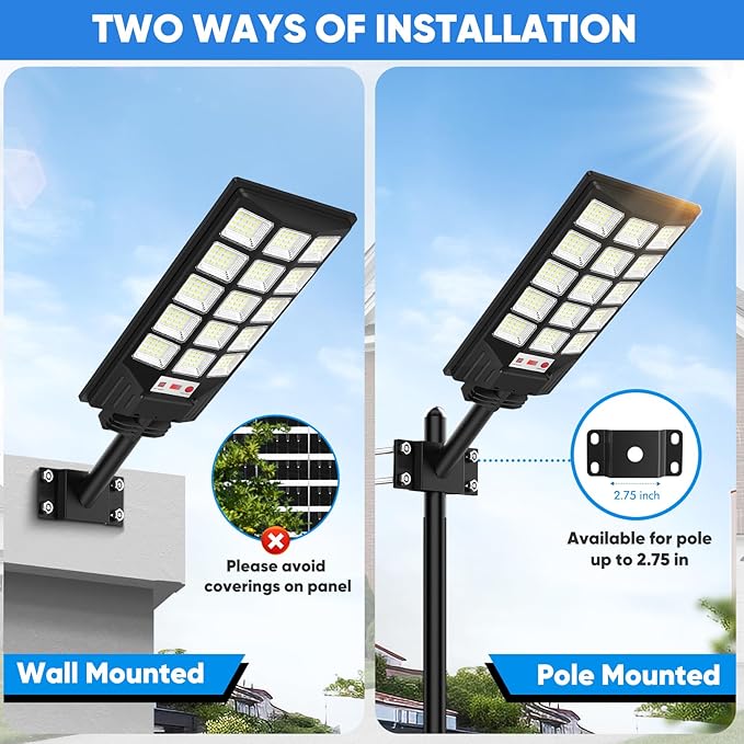 Solar Street Lights Outdoor Waterproof 25000LM 8500K Motion Sensor Solar Powered Flood Lights with Remote Control Dusk to Dawn Parking Lot Lights for OutsideYard Garden 2-Pack