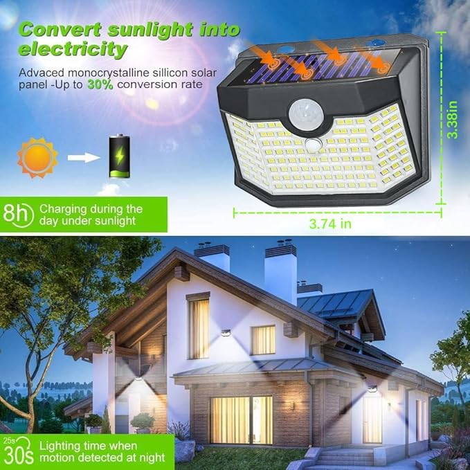 HMCITY 120 LED Outdoor Solar Lights with Motion Sensor and 3 Lighting Modes IP65 Waterproof Wide Solar Wall Lights Ideal for Garden Patio Yard (Front Button 12Packs Black Shell-Daylight White)