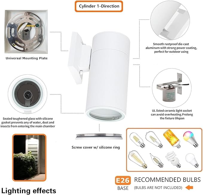 Outdoor Wall Lamp Exterior Lighting Fixture - ETL Listed Aluminum Waterproof Wall Mount Cylinder Design - Up/Down Light Fixture for Porch Backyard or Patio