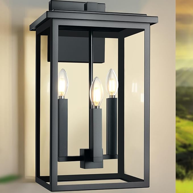 Modern Outdoor Wall LightsLarge Exterior Wall SconceBlack Porch Light FixtureOutdoor House Lights Wall MountWaterproof Outside Light For Garage Front Door With Thick Clear Glass E12 1 Pack