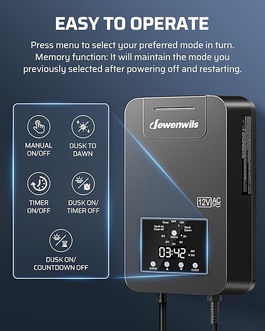 DEWENWILS 300W Low Voltage Landscape Transformer with Photocell Sensor &amp Timer 120V AC to 12V/14V AC Weatherproof Outdoor Landscape Lighting Transformer for Garden Lights Spotlights Steplights