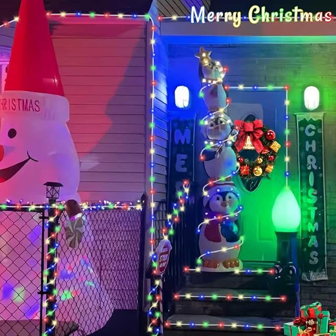 YEGUO Solar Christmas Light Outdoor Waterproof 66ft 200 LED Multicolor Rope Lights 8 Modes Tube String Lights in Clear Thin Tube