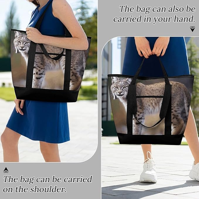 Insulated Shopping BagLarge Reusable Cooler Bags Wild Bobcat Printed Foldable Shopping BagTravel Waterproof Shoulder Bag