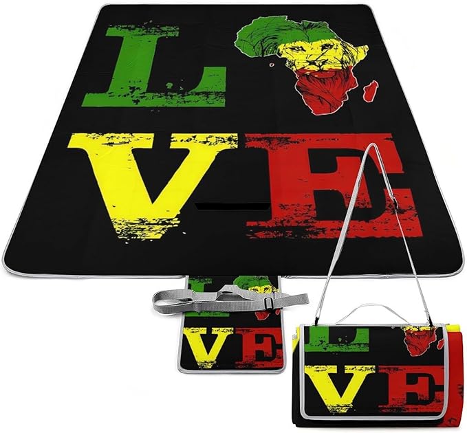 Rasta Jamaican Reggae Lover Waterproof Outdoor Picnic Blanket Sandproof Beach Mat for Camping Hiking Grass Travelling